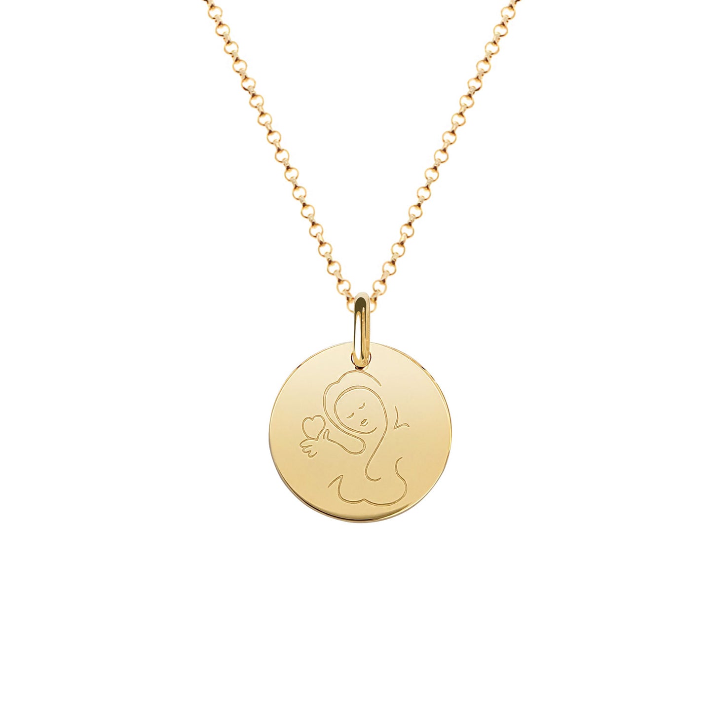 Muze 18k gold vermeil medal Love necklace, art inspired jewelry, dainty talisman symbol of love, protection. Meaningful sentimental gift perfect for mother, daughter or girlfriend.