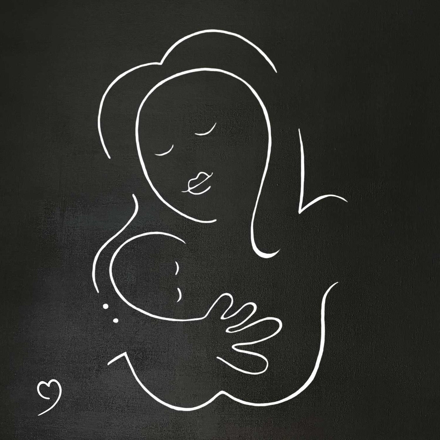 Muze abstract child print on grey canvas from original artwork representing love, protection, motherhood. A meaningful art print, this contemporary picture for home interiors brings good vibes and harmony. Inspired by love, made for sharing it.