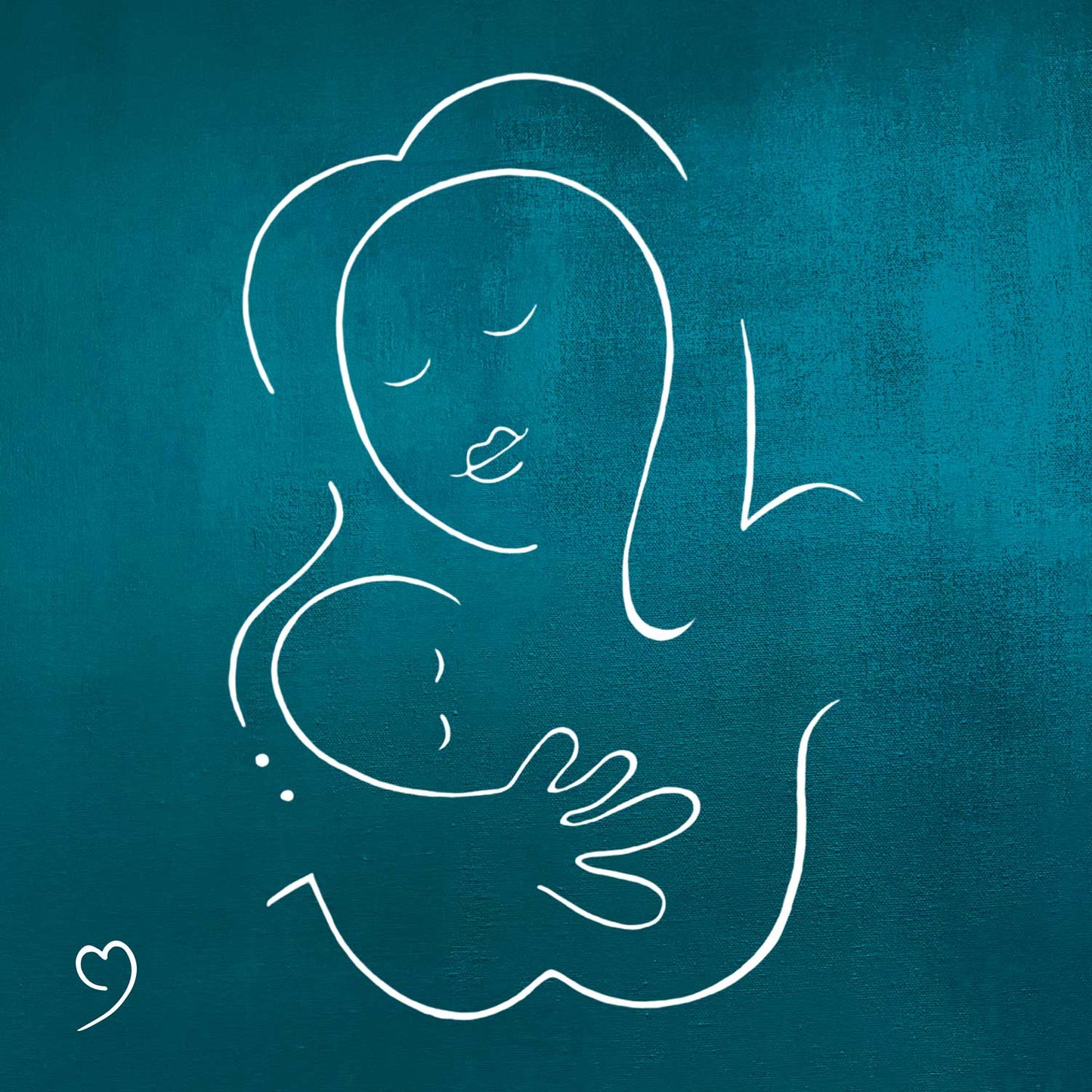 Muze abstract child print on green canvas from original artwork representing love, protection, motherhood. A meaningful art print, this contemporary picture for home interiors brings good vibes and harmony. Inspired by love, made for sharing it.
