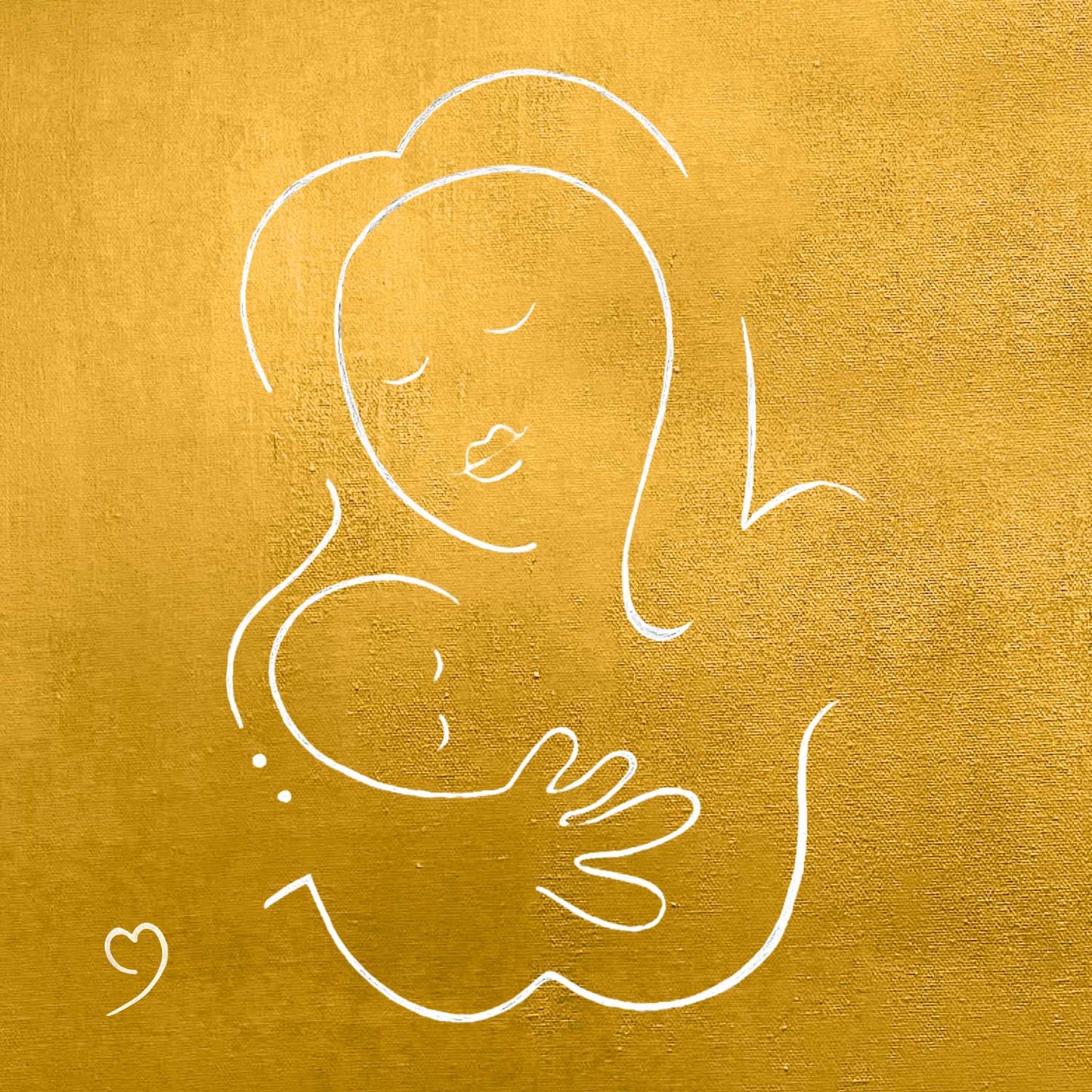 Muze abstract child print on yellow canvas from original artwork representing love, protection, motherhood. A meaningful art print, this contemporary picture for home interiors brings good vibes and harmony. Inspired by love, made for sharing it.