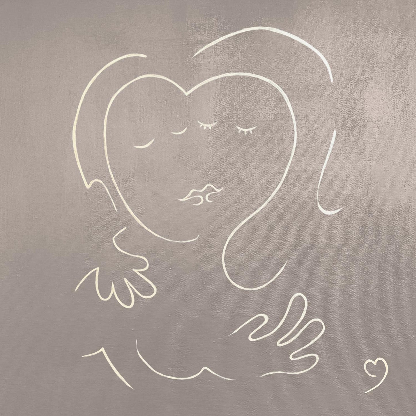 Muze abstract kiss print on pink canvas from original artwork representing love, tenderness and passion. A meaningful art print, this contemporary picture for home interiors brings joy, positive and harmonious energy. Inspired by love, made for sharing it.
