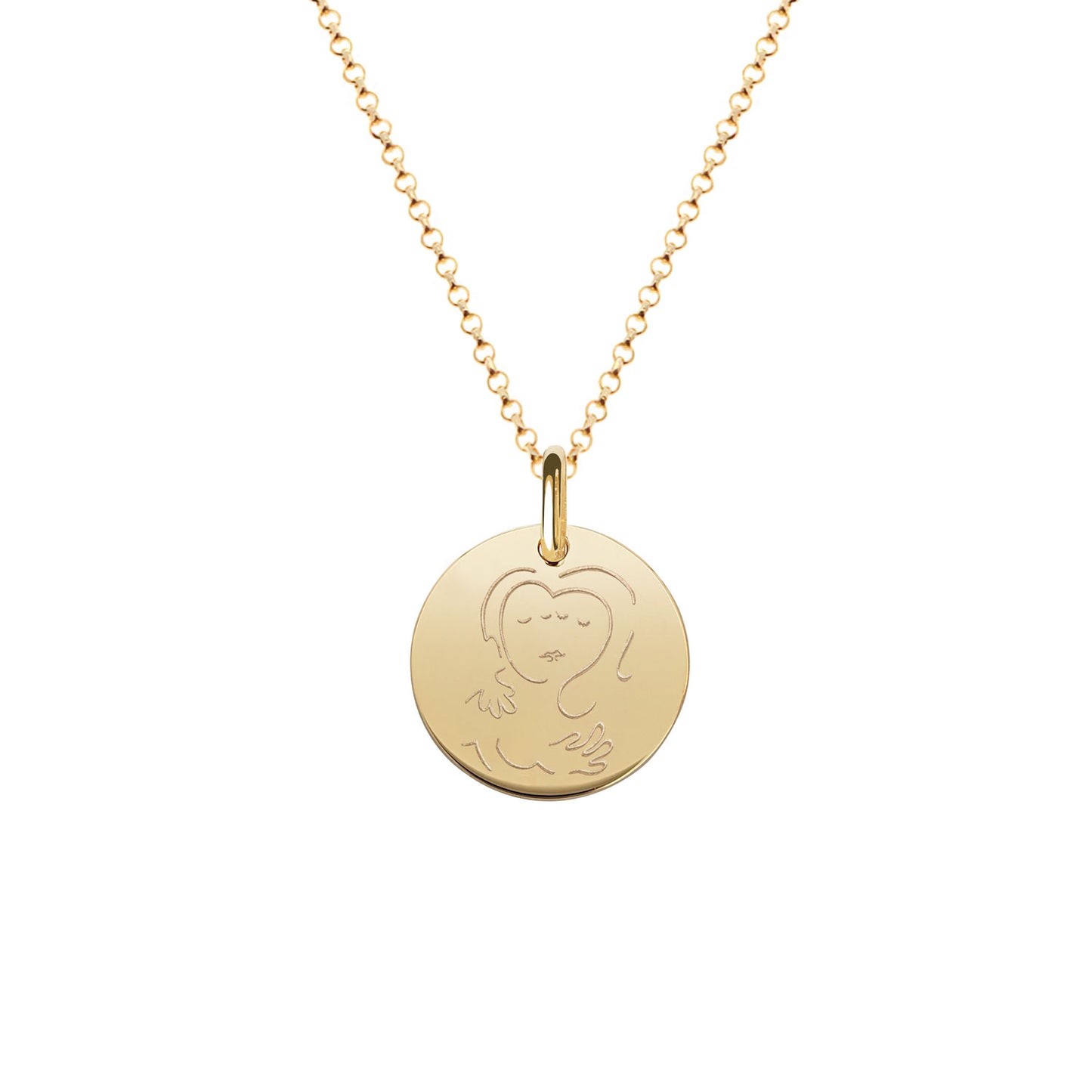 Muze 18k gold vermeil kiss medal necklace, art inspired jewelry, dainty talisman symbol of love, passion, affection. Meaningful sentimental gift perfect for wife or girlfriend.