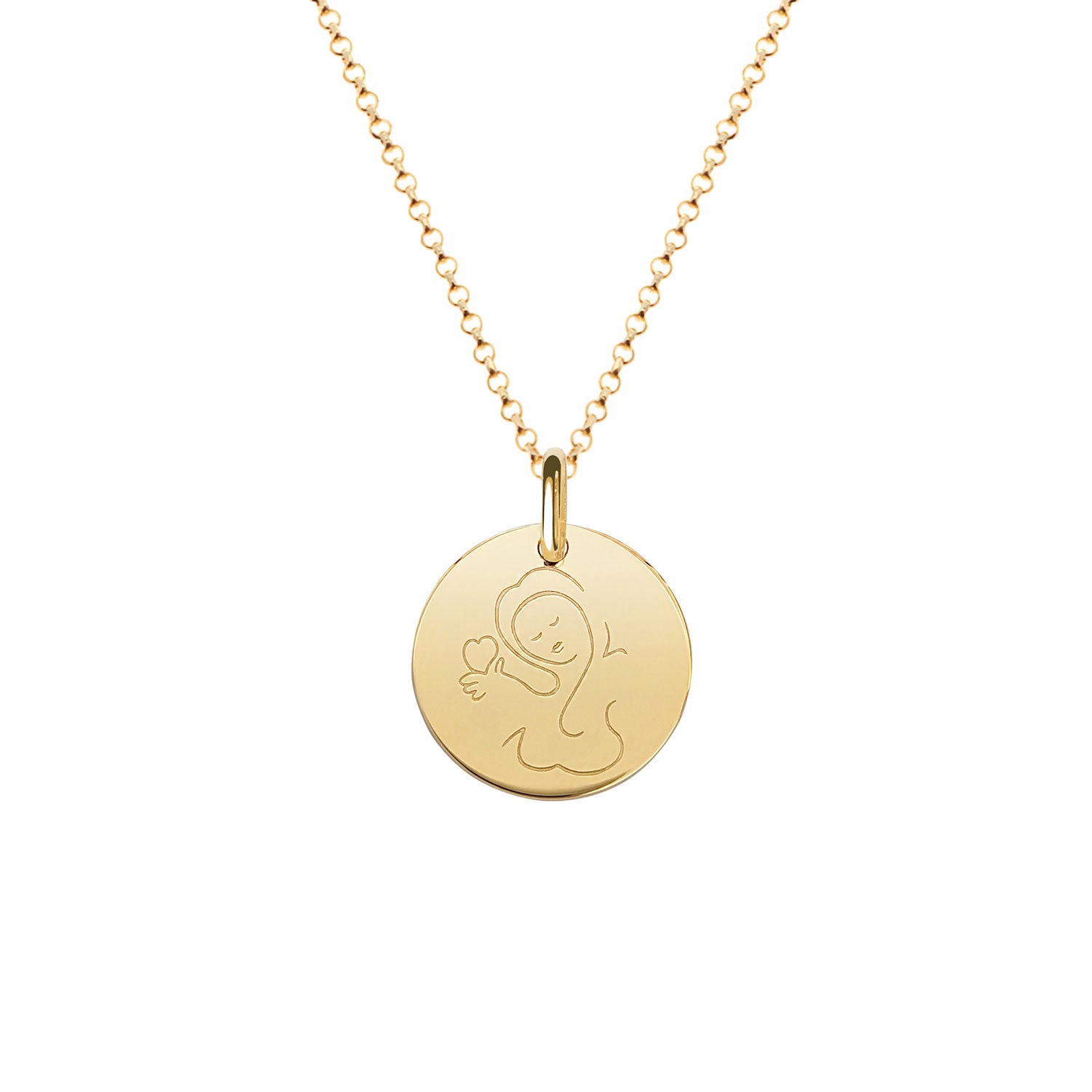 Muze 18k gold vermeil medal Love necklace, art inspired jewelry, dainty talisman symbol of love, protection. Meaningful sentimental gift perfect for mother, daughter or girlfriend.