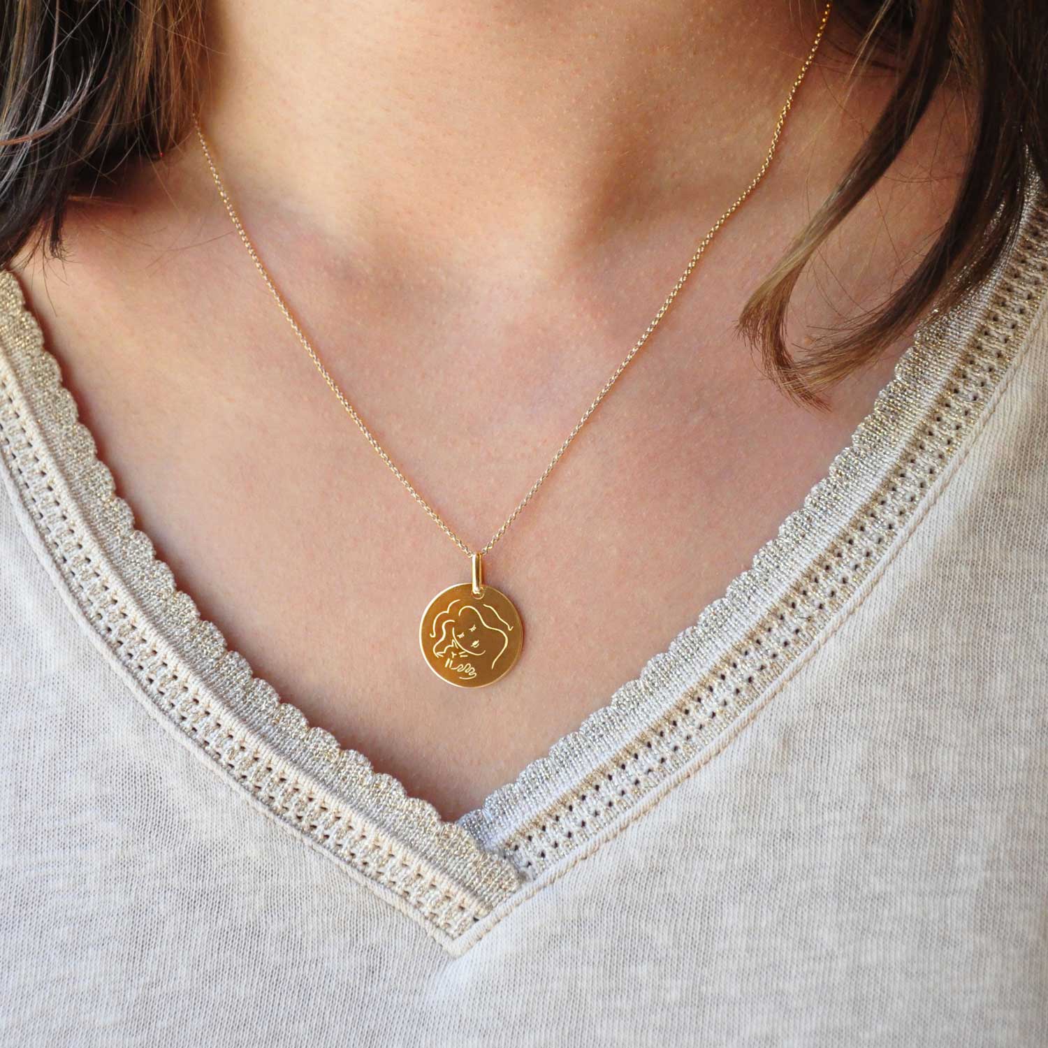 Muze 18k gold vermeil cat medal necklace, art inspired jewelry, dainty talisman symbol of love and affection. Meaningful sentimental gift perfect for cat lovers or as a friendship gift.