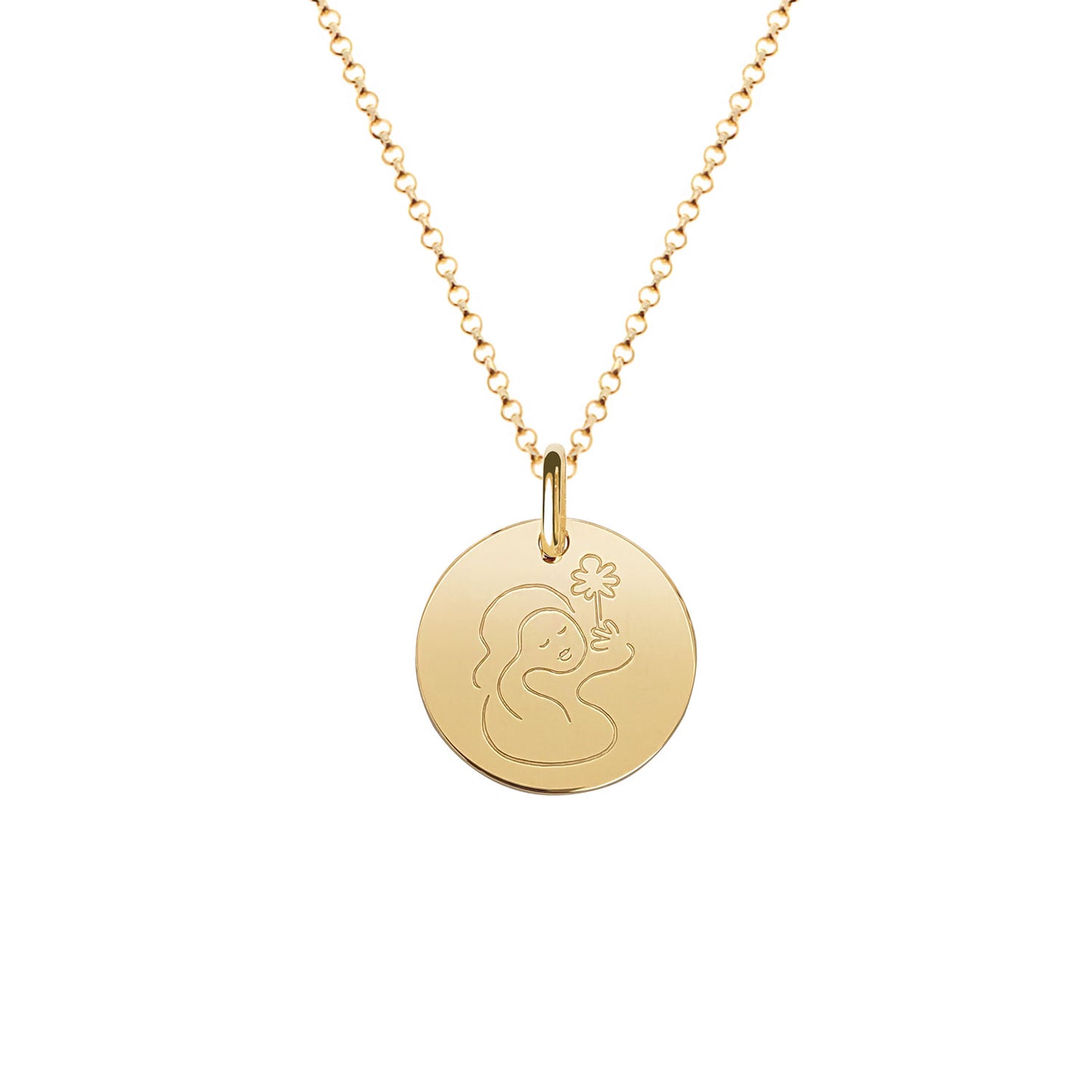 Muze 18k gold vermeil peace medal necklace, art inspired jewelry, dainty talisman symbol of protection, peace and serenity.Meaningful sentimental gift perfect for wife girlfriend or as friendship present