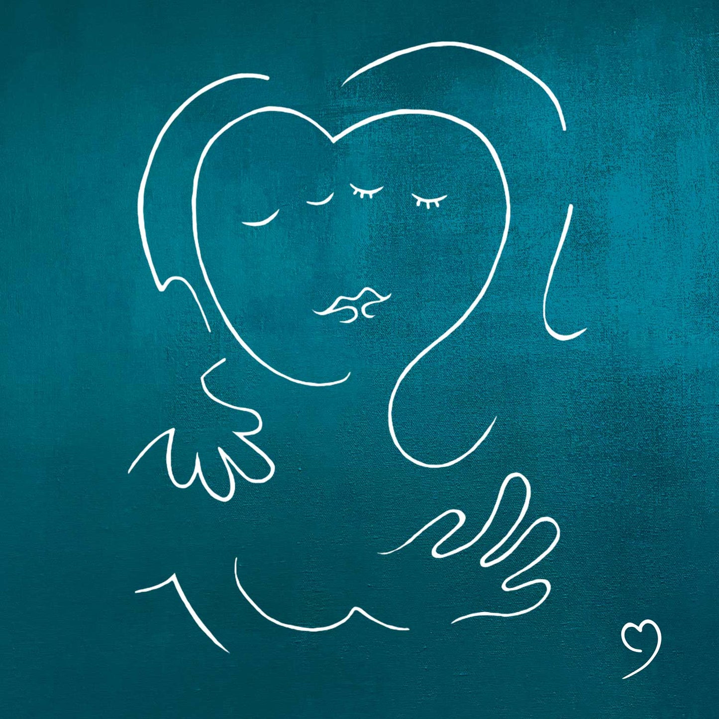 Muze abstract kiss print on green canvas from original artwork representing love, tenderness and passion. A meaningful art print, this contemporary picture for home interiors brings joy, positive and harmonious energy. Inspired by love, made for sharing it.